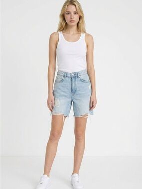 Divided Light Blue Distressed Denim Bermudas